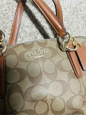 Coach Brown/Tan Signature Canvas Tote with Leather Trim